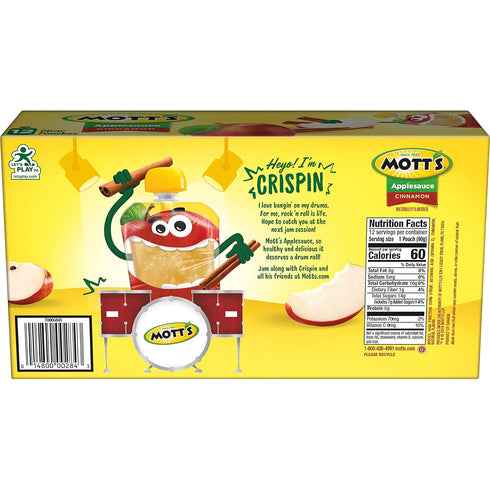 3.2 Oz 48 Count (4 Packs 12), Mott's Cinnamon Applesauce, Clear Pouches, Of No Artificial Flavors, Good Source