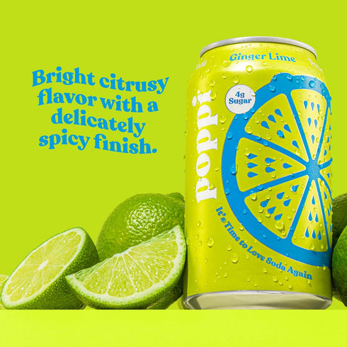 12 Poppi Lime Ginger Prebiotic Soda, Fz