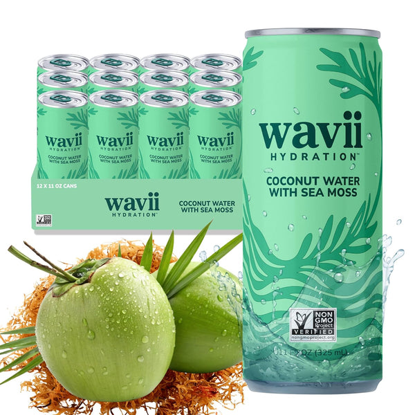 Wavii Coconut Water with Sea Moss, 12 Pack, 11 fl oz Clean