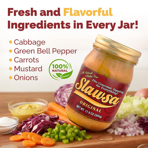 17.8 oz Slawsa Original The Crunchy Relish Alternative | All-Natural Gourmet Topping for Hot Dogs, Burgers & Brats