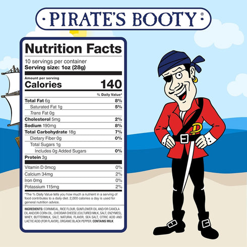 Pirate's Booty Aged White Cheddar Cheese Puffs, Gluten-Free Kids Snacks, 10oz