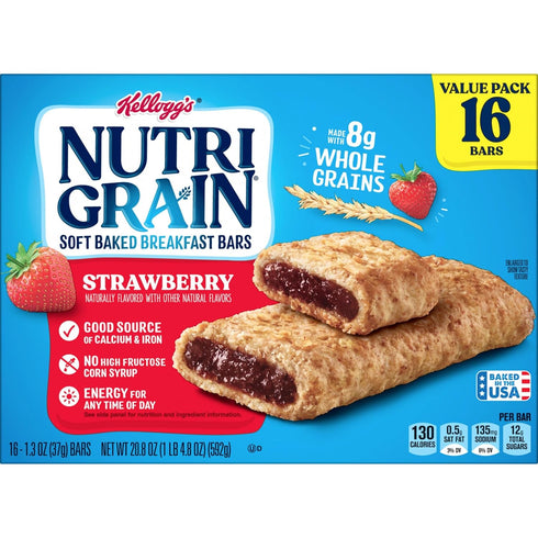 Nutri-Grain Soft Baked Breakfast Bars, Whole Grains, Kids Snacks, Value Pack, Strawberry, 20.8oz (16 Bars)