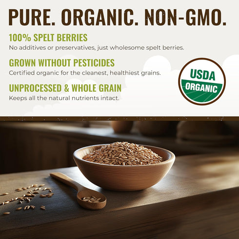100% 5 lbs, Grand Teton Ancient Grains - Organic Spelt Berries, Whole Unmilled Spelt Berries, US-Grown Farro Organic