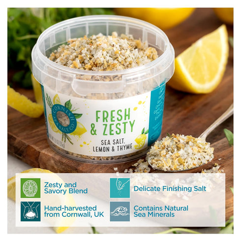 1.9 oz (Pack 2) Cornish Sea Salt Fresh & Zesty Seasoning | Cooking & Hydration | Hand-Harvested in Celtic Waters |