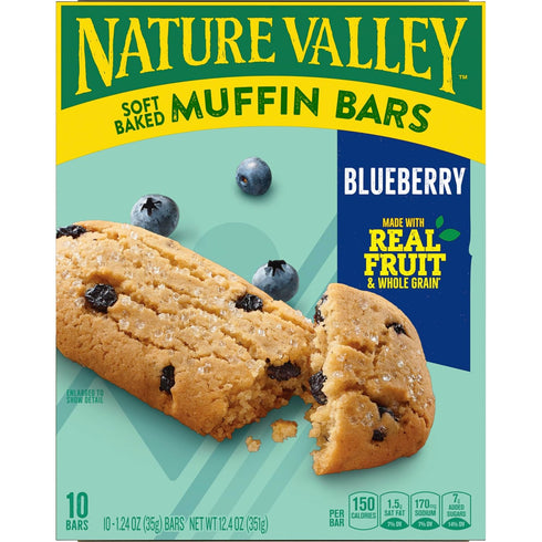 10 12.4 oz Nature Valley Soft Baked Muffin Bars, Blueberry, Snack Bars, Bars