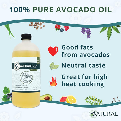 100% (32 Zatural Avocado Oil Pure Natural without Additives, Clean, Cold Pressed, Non-GMO, Vegan: For Cooking, Frying