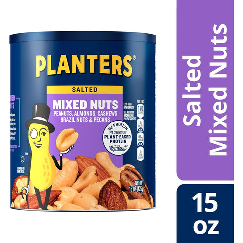(15 oz 50% Planters Mixed Nuts Canister) - Variety Mixed Nuts with Less Than Peanuts with Peanuts, Almonds, Cashews
