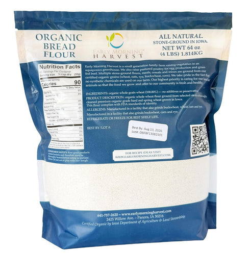 Early Morning Harvest Organic Bread Flour - Made from Non-GMO Whole Wheat - Stone Ground Flour for Baking and Cooking