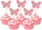 Butterfly Cupcake Toppers, 24 PCS Pink Paper & Bamboo, Party Decoration for Kids Birthday, Baby Shower, Wedding