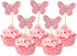 Butterfly Cupcake Toppers, 24 PCS Pink Paper & Bamboo, Party Decoration for Kids Birthday, Baby Shower, Wedding