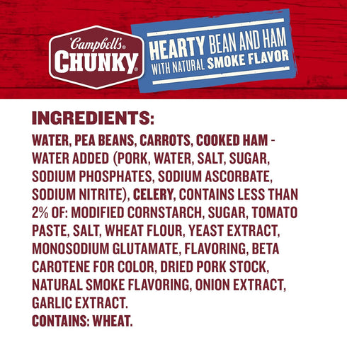 19 Oz Campbells Chunky Soup, Hearty Bean Soup With Ham, Can