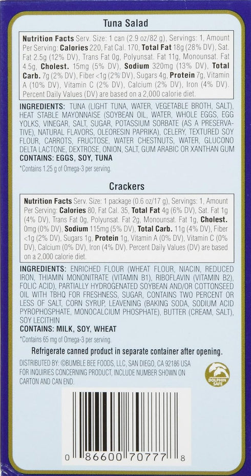 Bumble Bee 3.5 oz, 2 Tuna Salad w/ Crackers, pk