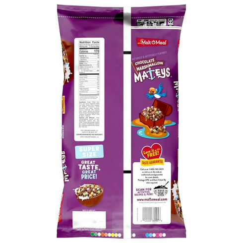 30 OZ Malt-O-Meal Chocolate Marshmallow Mateys Breakfast Cereal, Crunchy Chocolate Cereal with Marshmallows, Large