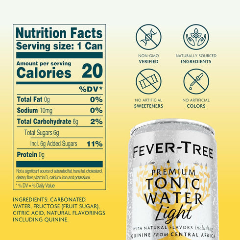 24 5.1 Fever-Tree Light Tonic Water Premium Low-Calorie Mixer for Cocktails and Mocktails, x Cans Naturally Sourced
