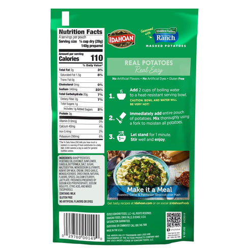 100% 4 4 (Pack 12) Idahoan Mashed Potatoes Seasoned with Hidden Valley Original Ranch, Naturally Gluten-Free, Real