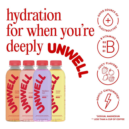 12 Pack Unwell Hydration Electrolyte Drink For Rapid Hydration + Focus Blackberry Acai