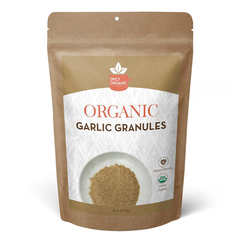 SPICY ORGANIC Garlic Granules 100% USDA Organic- Premium Quality Granulated Garlic Powder