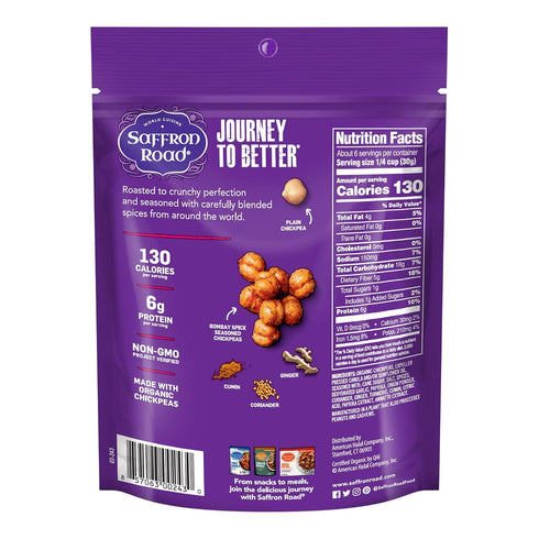 6 (Pack 4) Saffron Road Organic Crunchy Chickpea Snacks-Gluten Free, Non-GMO, Halal, Kosher, Vegan (Bombay Spice, Ounce