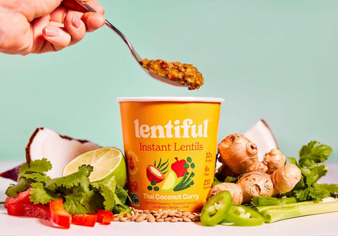 Lentiful 8 Pack 12g 6g Thai Coconut Curry Instant Lentils - Asian Cuisine Inspired Cups | Protein, Fiber, Vegan