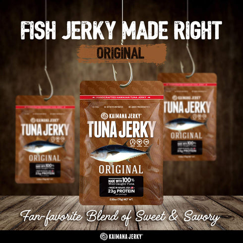 Omega-3s (3 pack, 2 oz) Kaimana Wild-Caught Ahi Tuna Jerky - Original | Rich in & High in Protein | All-Natural