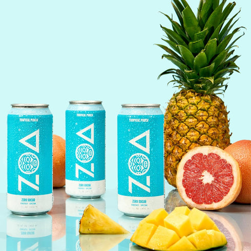16 (Pack 12) ZOA Zero Sugar Energy Drinks - Tropical Punch | Healthy Energy Formula with Natural Caffeine, Daily