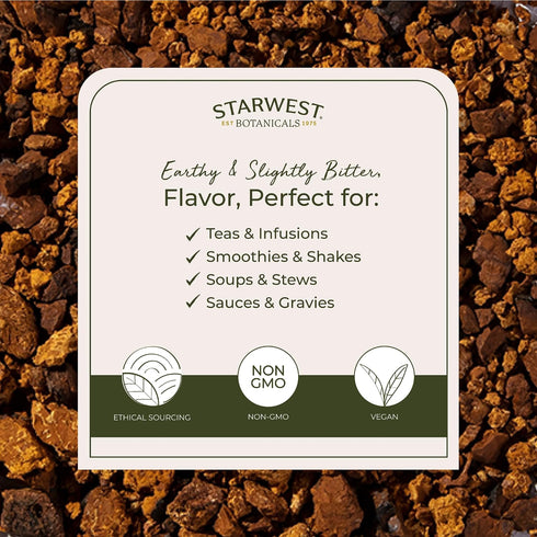 4 oz Starwest Botanicals Organic Dried Chaga Mushrooms - Cut and Sifted Chaga for Tea, Soups, Stews, Shakes, & More