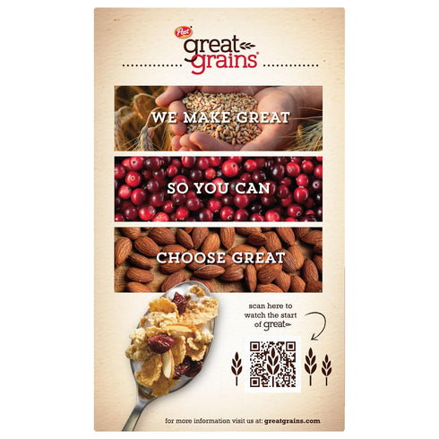 Great Grains 14 OZ (Pack 3) Cranberry Almond Crunch Cereal, Cereal with Dried Cranberries and Almonds, Non-GMO Project