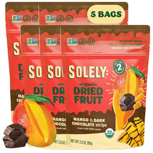 SOLELY - Organic Mango Chocolate Drizzled Strips (2.8 oz Resealable Bags, Pack