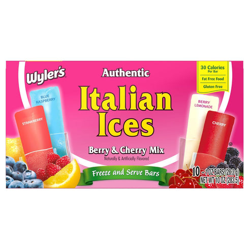 Pack 2-20 Wyler's Authentic Italian Ices Berry and Cherry Mix - of Total Bars - Freeze and Serve Bars - Cherry