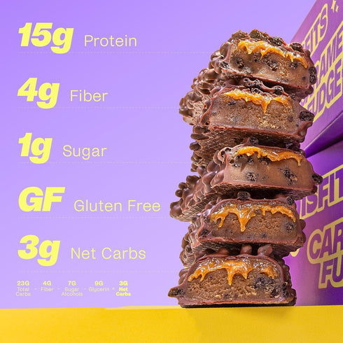 Misfits High Protein Bar, Caramel Fudge, Gluten Free, Non GMO, Plant Based Vegan Protein Bar, Low Sugar, High Fiber
