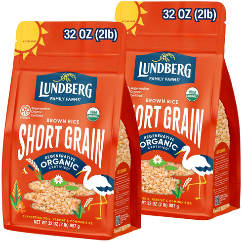Lundberg Short Grain Brown Rice, Regenerative Organic Certified, 2-Pack Slightly Nutty, Sticky