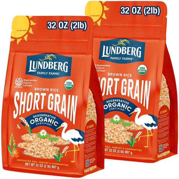Lundberg Short Grain Brown Rice, Regenerative Organic Certified, 2-Pack Slightly Nutty, Sticky