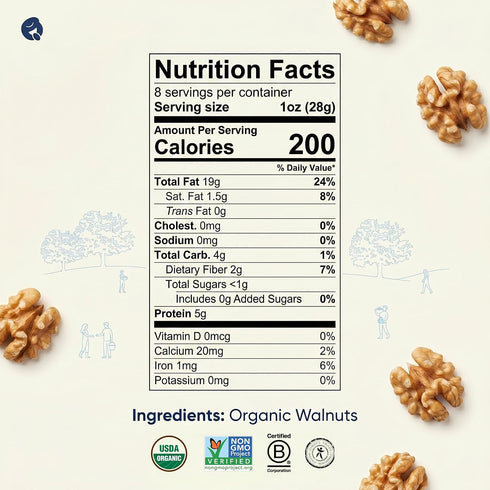 8oz GoodSAM Small Farms - Organic Raw Walnut Halves & Pieces - Pouch - Single Origin - Sourced from Regenerative Farms