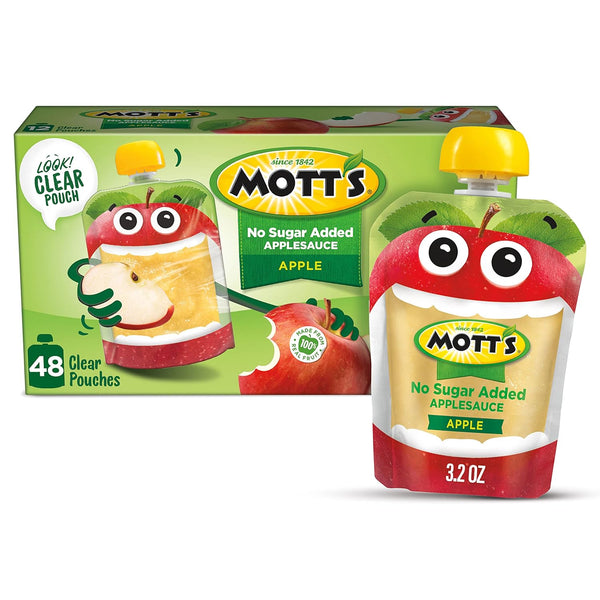 Mott's No Sugar Added Applesauce, 3.2 Oz Clear Pouches, 48 Count (4