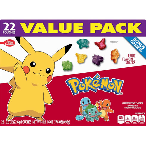 17.6 oz (22 Pokemon Fruit Flavored Snacks, Fat Free and Gluten Free Snacks, Pouches)