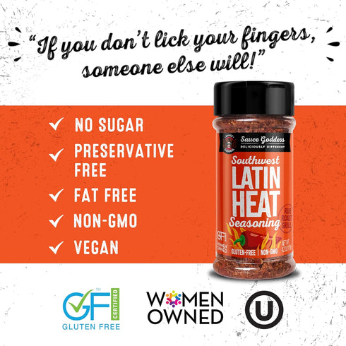 Sauce Goddess Southwest Latin Heat Shaker - BBQ Rub with Cumin, Oregano, Cayenne & New Mexican Red Chiles - 4.2 oz