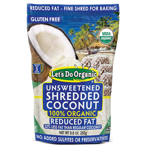 Lets Do Organic Shredded Coconut Unsweetened, 8.8 Oz (Pack of 1) - Reduced Fat Coconut Shreds