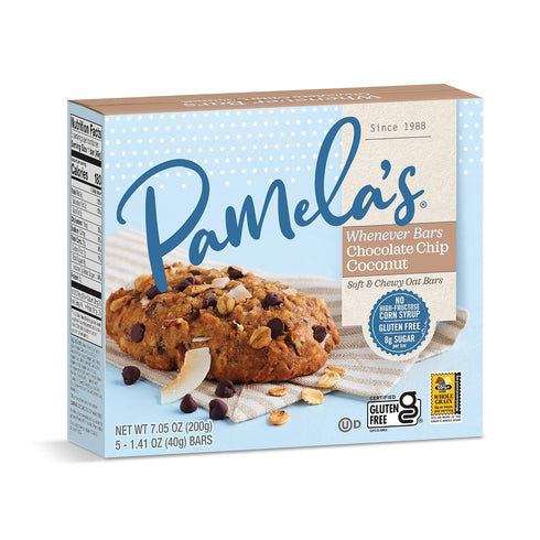 7.05 oz. (Pack 6) Pamelas Whenever Bars, Chocolate Chip Coconut, Gluten-Free Oats
