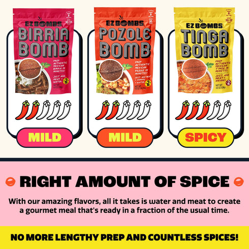 Pack Pozole, Pozole EZ Bombs Variety Tinga & Birria Bomb Seasonings Authentic Mexican Spice Mix for Tacos, Tortas