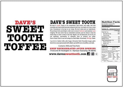 8.0 oz Dave's Sweet Tooth Toffee, Dark Chocolate Cherry Flavor with Real Butter, Real Sugar, and Hand-sliced Almonds