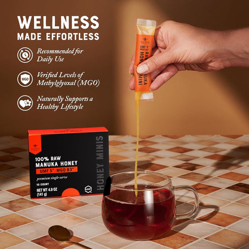 10 count 83+ 5+ 10 Packets Nate's Manuka Honey Minis - Single-serve, Pure Manuka Honey - MGO | UMF Certified