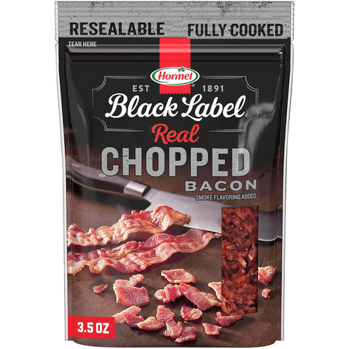 3.5 oz (Pack 4) HORMEL BLACK LABEL Snacks Pouch - Chopped Bacon, Fully Cooked Bacon, Snack Bags, Pouch