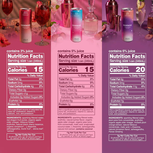 0 0 12 Pack 11.5 oz Moment Mocktails Non-Alcoholic Drinks (Shark Tank) - Calm, Clarity & Relaxation with L-Theanine