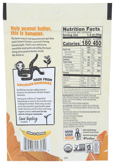 3.5 Barnana Organic Peanut Butter Dipped Chewy Banana Bites, Ounce Bag