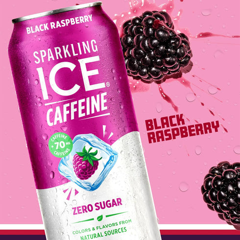 Vitamins,16 oz (Pack 12) Sparkling Ice Caffeine Black Raspberry Sparkling Water with Caffeine, Zero Sugar