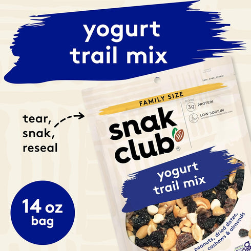 14 oz Snak Club Yogurt Trail Mix with Raisins, Peanuts, Dried Dates, Yogurt Chips, Cashews, and Almonds, Gluten-Free