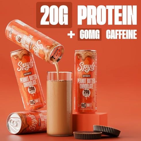 60mg 20g 90 12 Count Spylt High Protein Peanut Butter Chocolate Milk with Caffeine & Protein - Calories, Ready