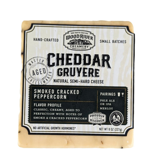 Generic Cheddar, Gruyere, and Smoked Cracked Peppercorn Cheese Blend, Gourmet Artisan Cheese Mix,