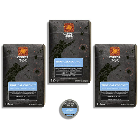 12 Count(Pack 3) Copper Moon Single Serve Coffee Pods for Keurig K-Cup Brewers, Medium Roast, Tropical Coconut Blend