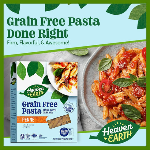 8oz (3 Pack) Heaven & Earth Grain Free Pasta, Cassava Penne Pasta, | Paleo Pasta | Vegan | Certified Gluten Free |